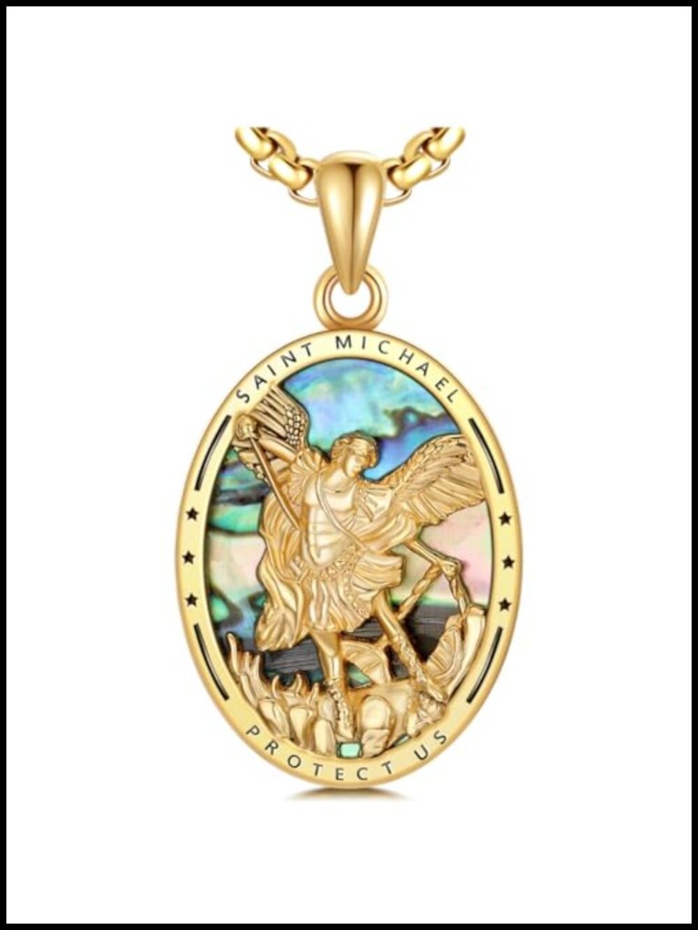 925 Sterling Silver Archangel Michael Medal Pendant Necklace 18K Gold Plated